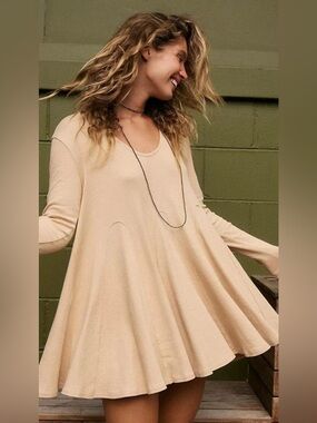 NWT Free People FP Beach Oat Brown Swing Tunic Dress